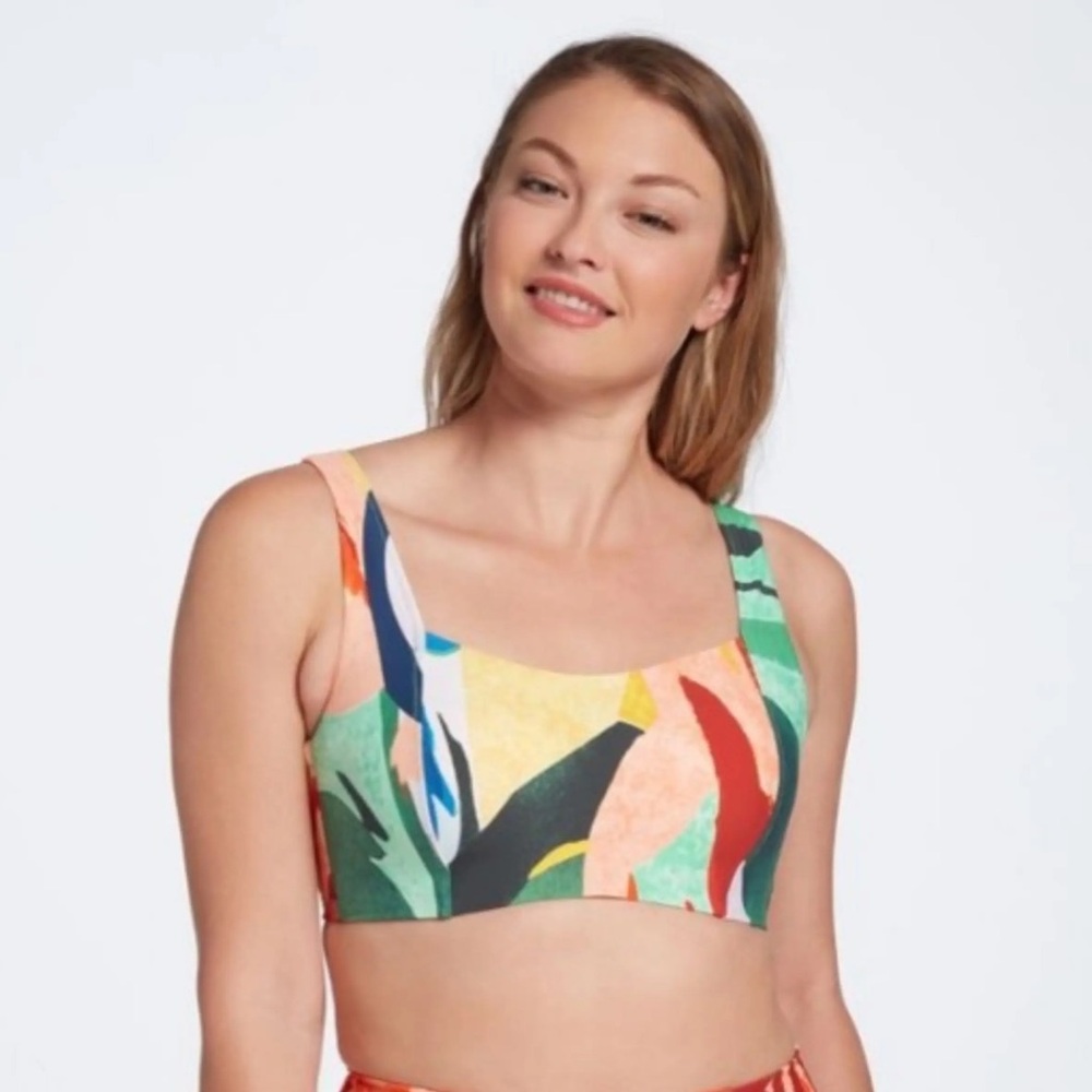 CALIA Womens Large Power Sculpt Tankini Swim Top Painterly Floral Built In Bra